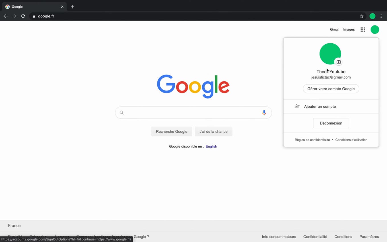 Menu des profils sur Google Chrome