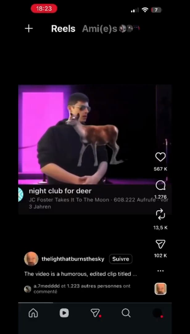 Reel Instagram avec l'icône de partage