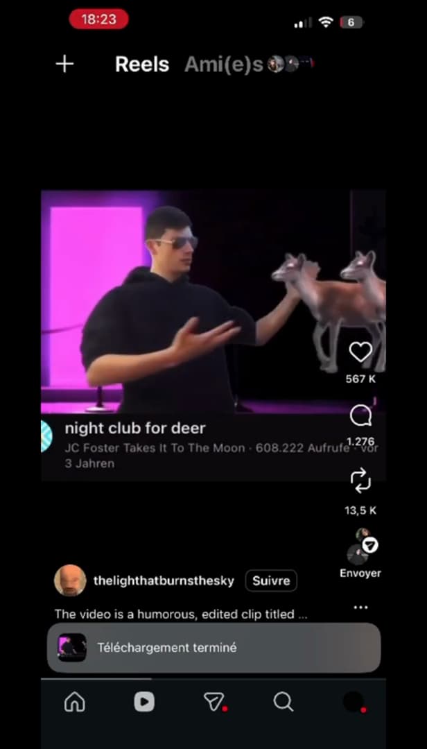 Confirmation de téléchargement d'un Reel Instagram