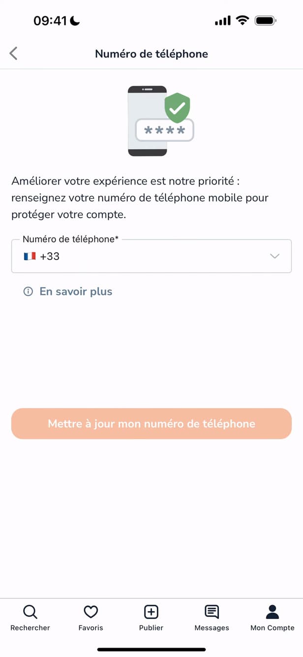 Saisie du nouveau numéro sur Leboncoin