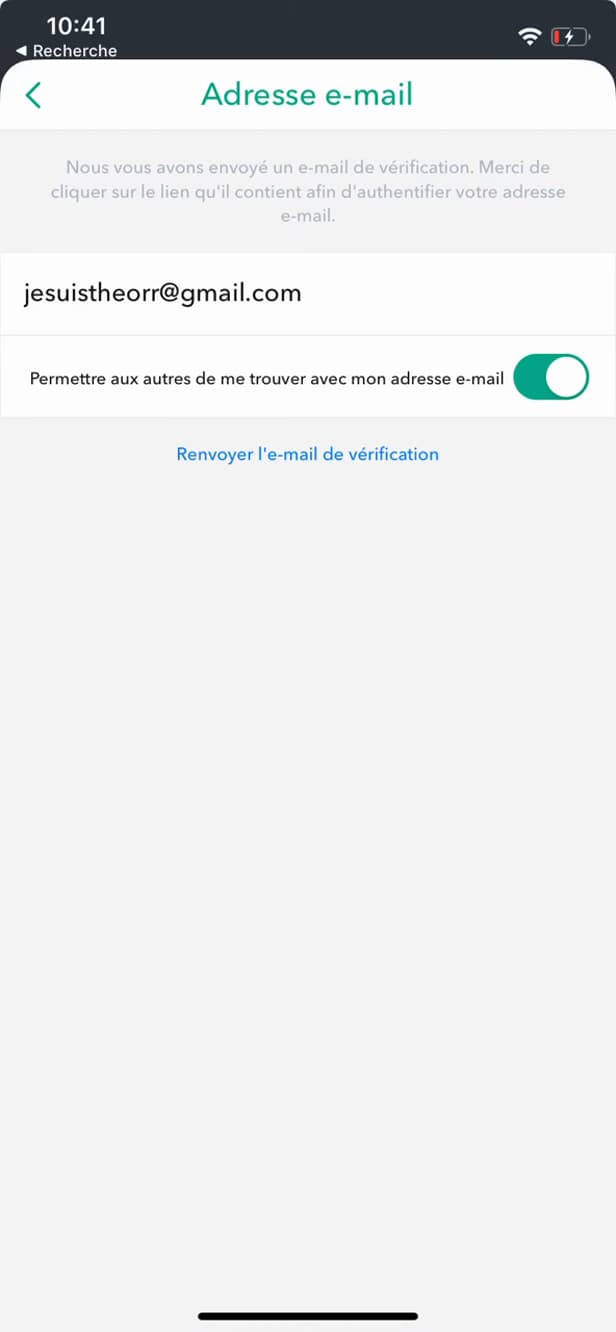 E-mail de vérification envoyé par Snapchat