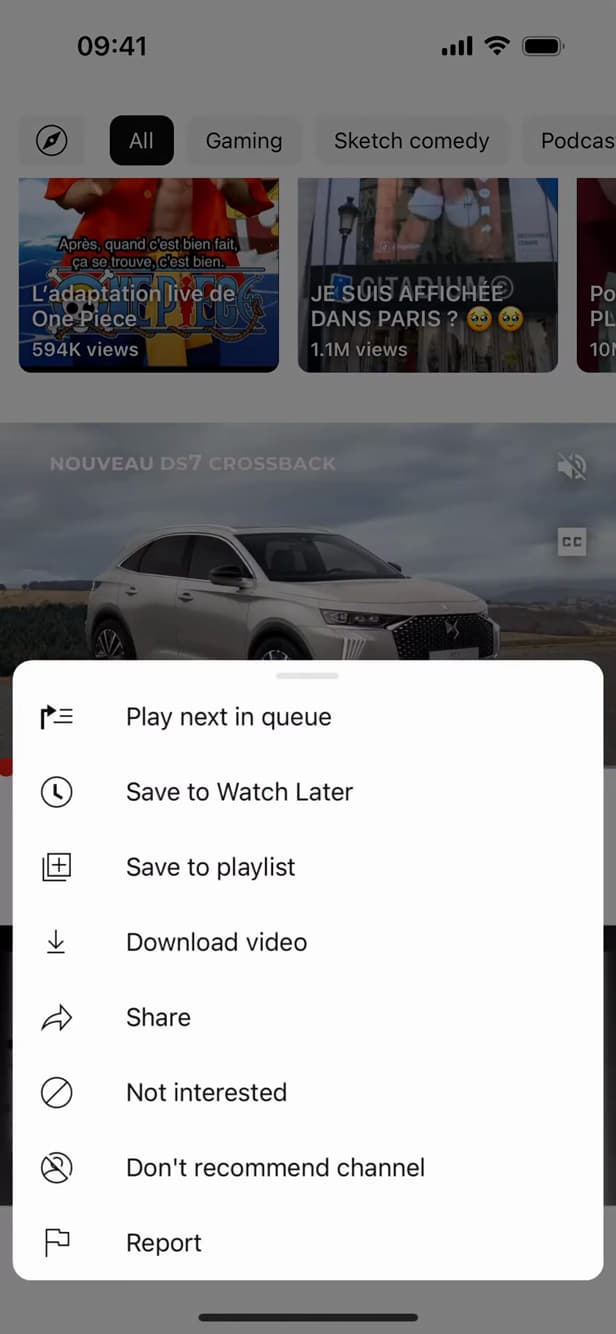 Option Ne pas recommander cette chaîne sur YouTube