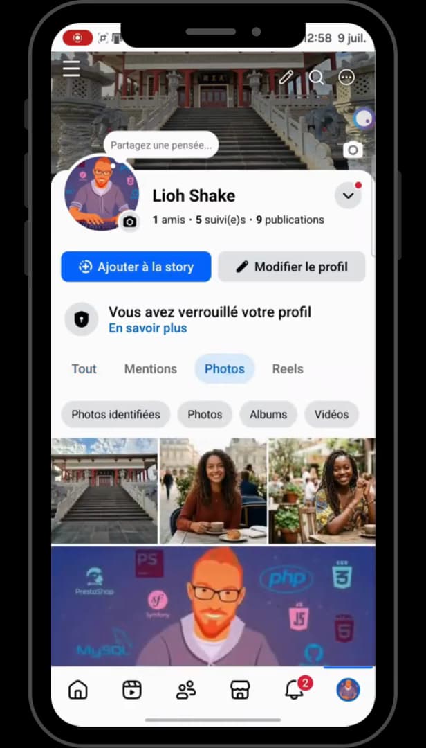 Onglet Photos du profil Facebook avec les albums