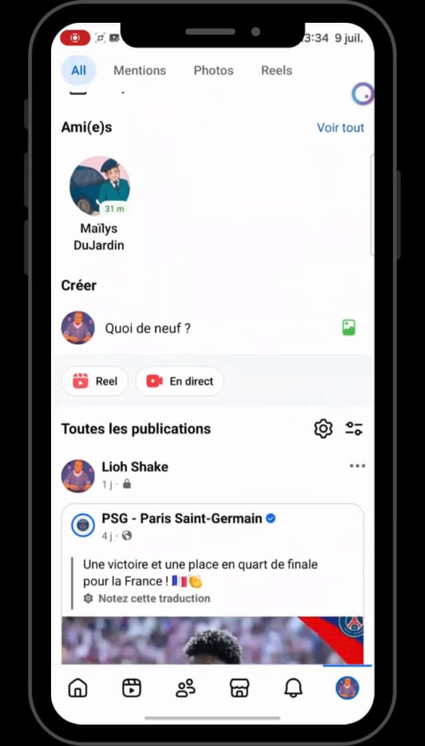 Bouton Quoi de neuf pour créer une publication sur Facebook
