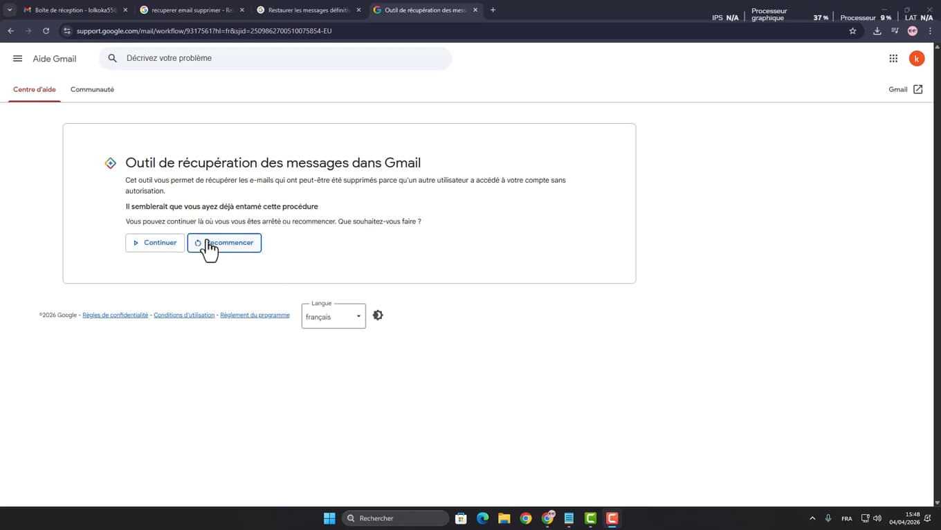 Outil de récupération des messages dans Gmail