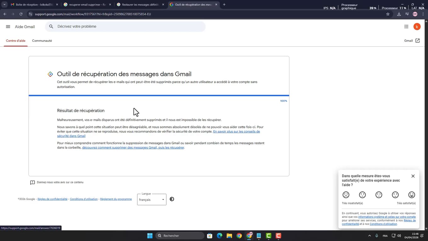 Résumé de la récupération des messages Gmail