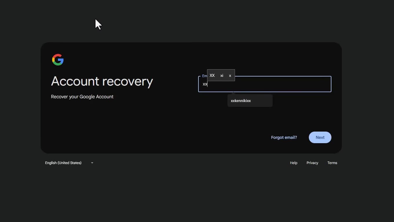 Formulaire de récupération du compte Google
