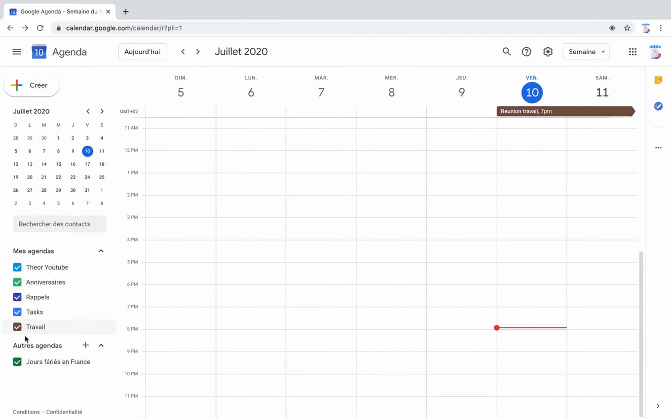 Liste Mes agendas sur Google Agenda