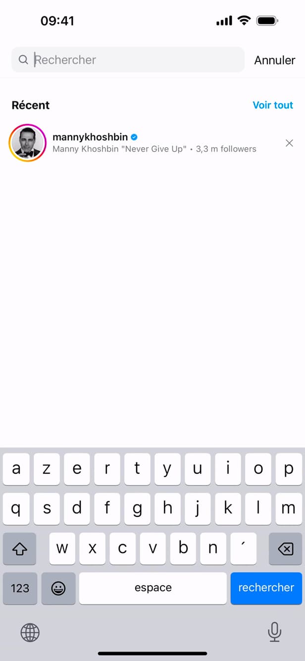 Recherche d'une personne sur Instagram