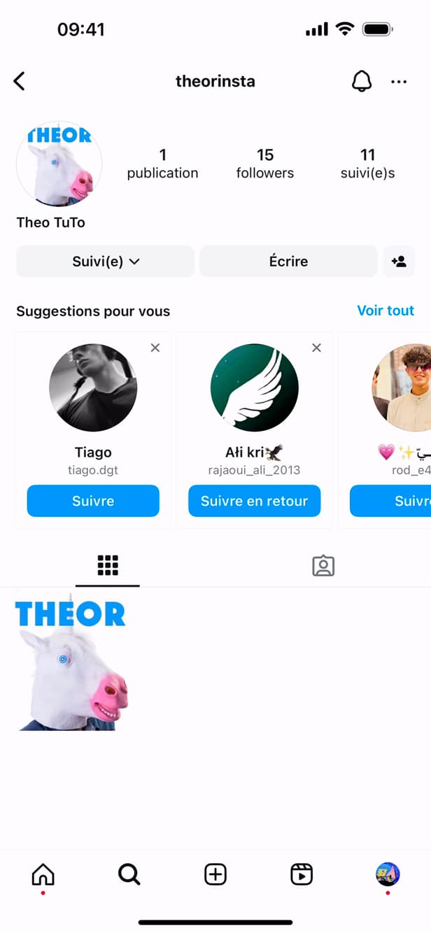 Bouton Suivre sur un profil Instagram