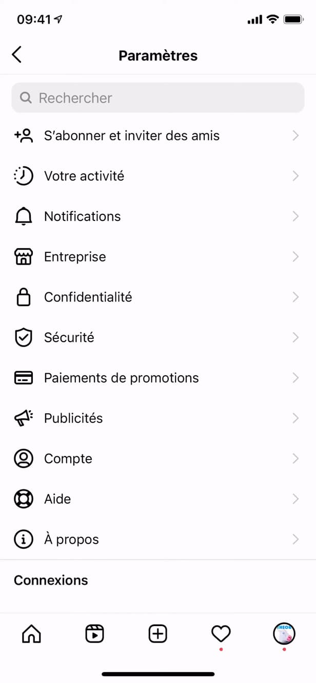 Paramètres du compte Instagram