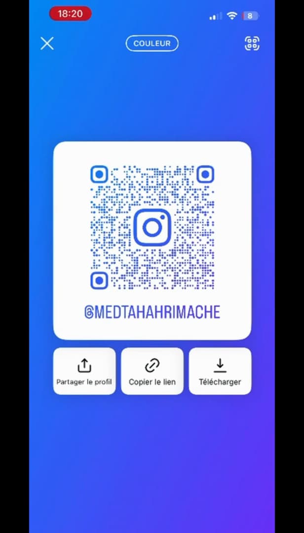 Options de partage et de téléchargement du code QR Instagram