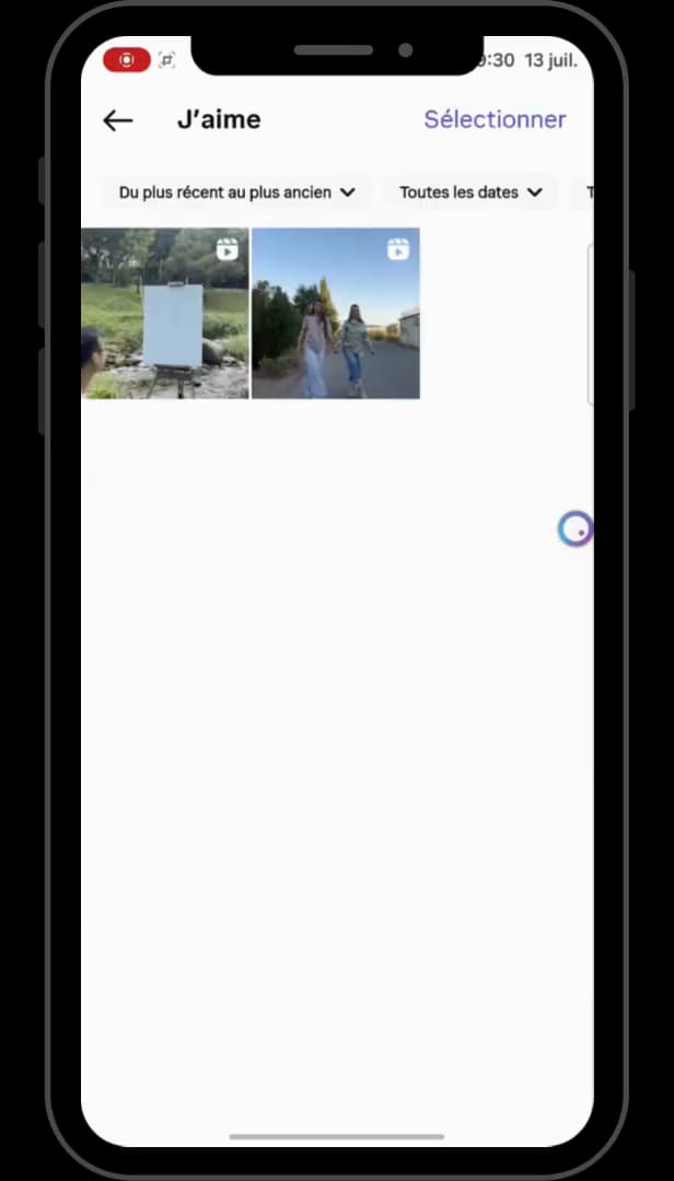 Liste des publications aimées sur Instagram