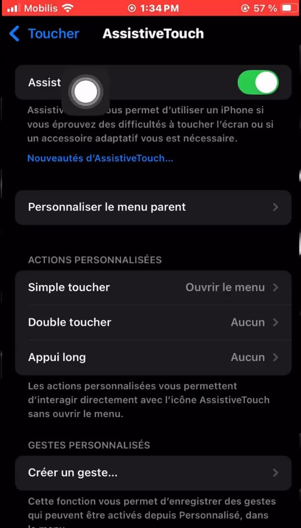 Activation d'AssistiveTouch sur iPhone