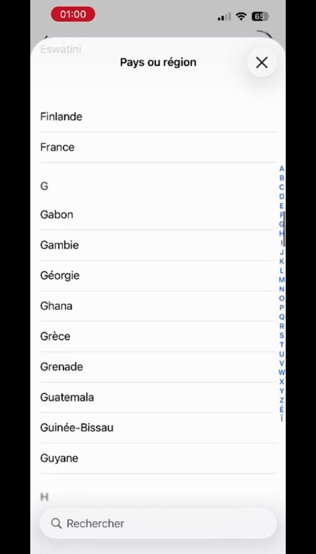 Liste des pays et régions du compte Apple sur iPhone