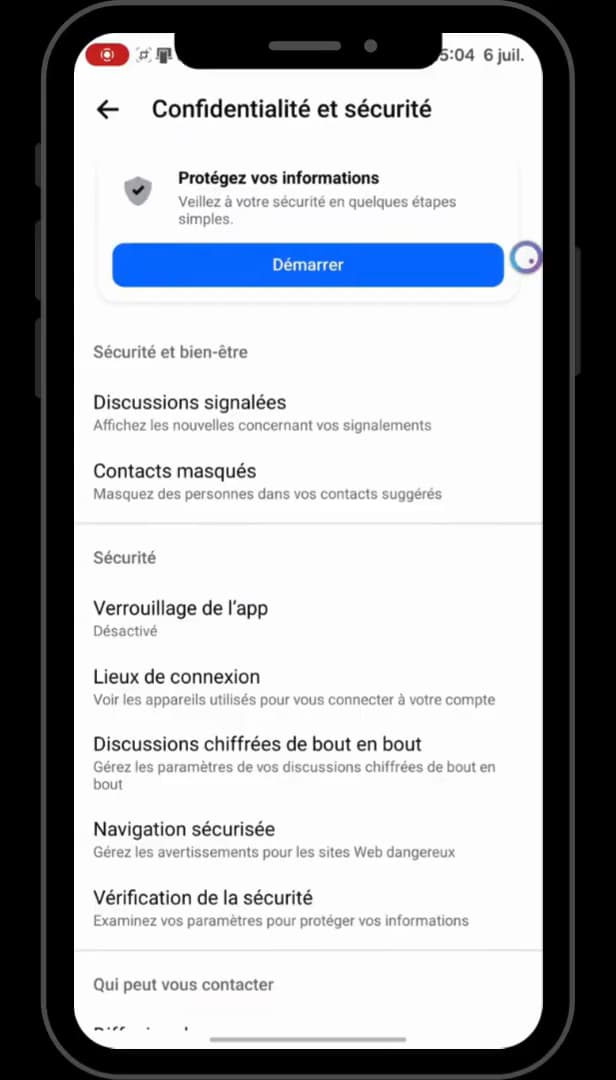 Paramètres Confidentialité et sécurité de Messenger