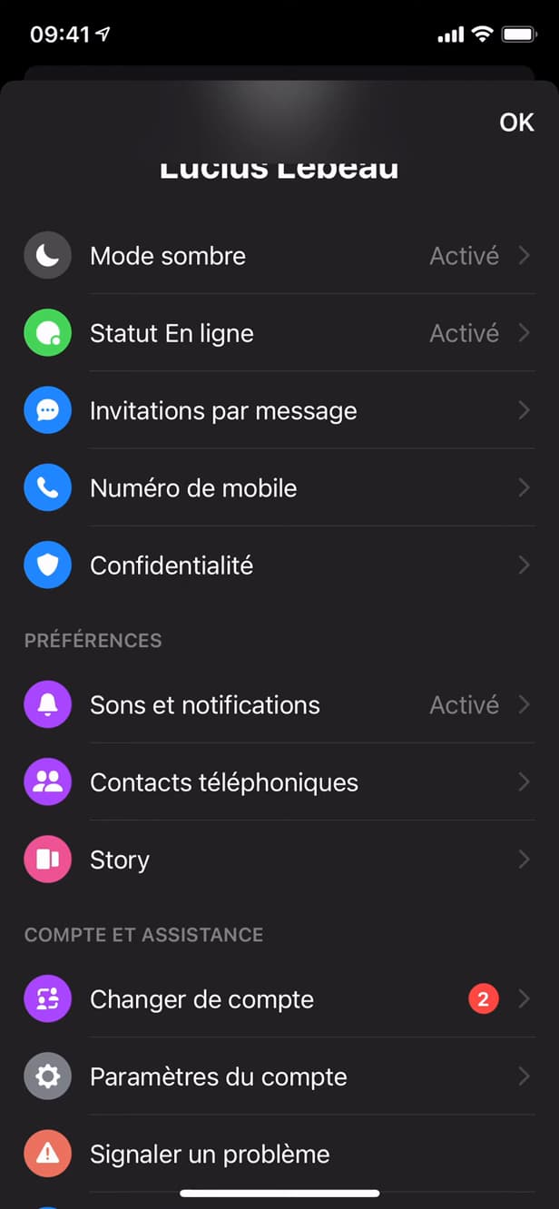Menu Messenger avec Sons et notifications