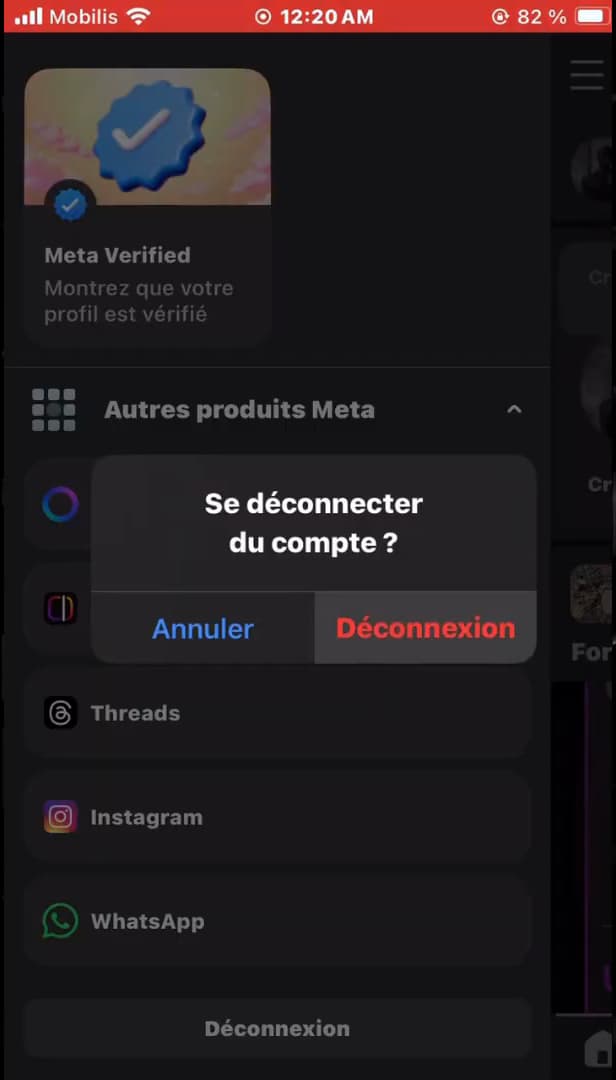 Confirmation de déconnexion de Messenger