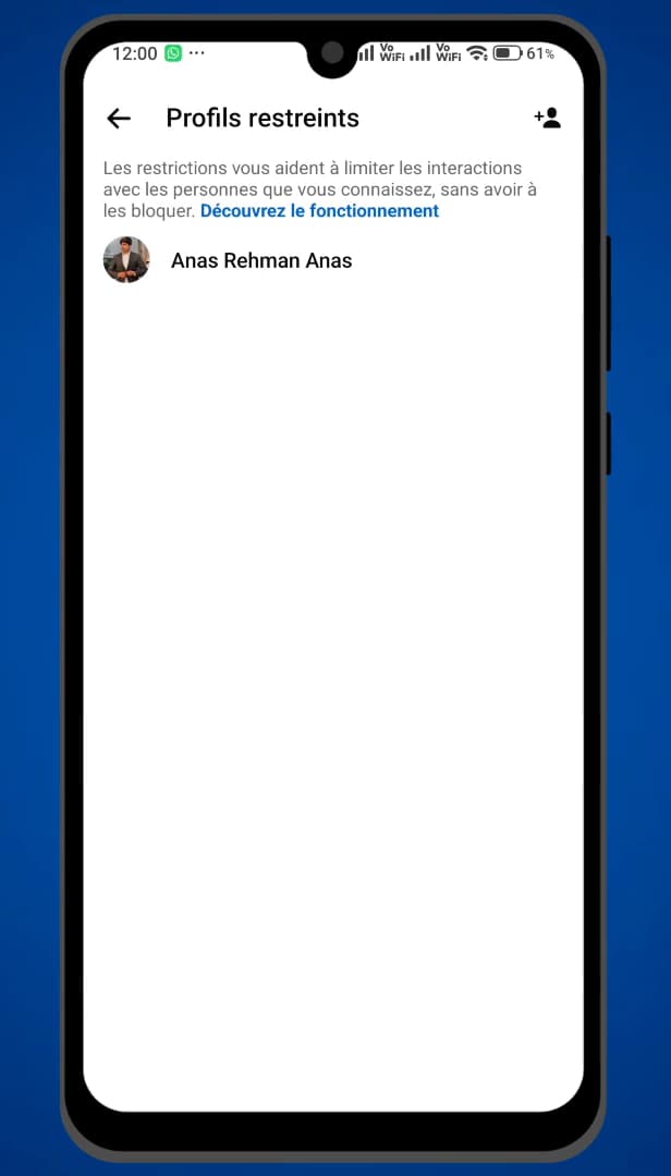Liste des profils restreints sur Messenger