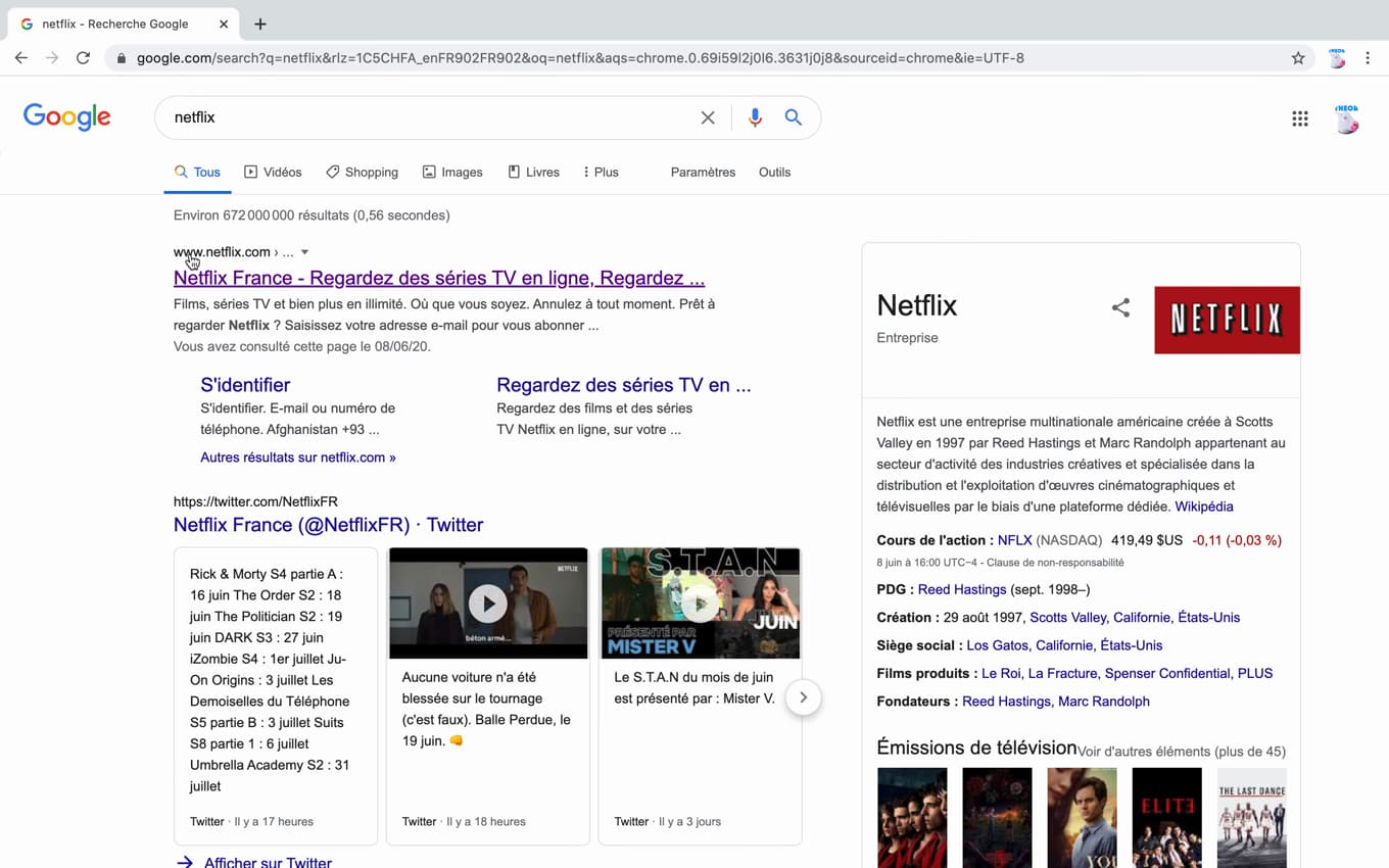 Page d'accueil de Netflix
