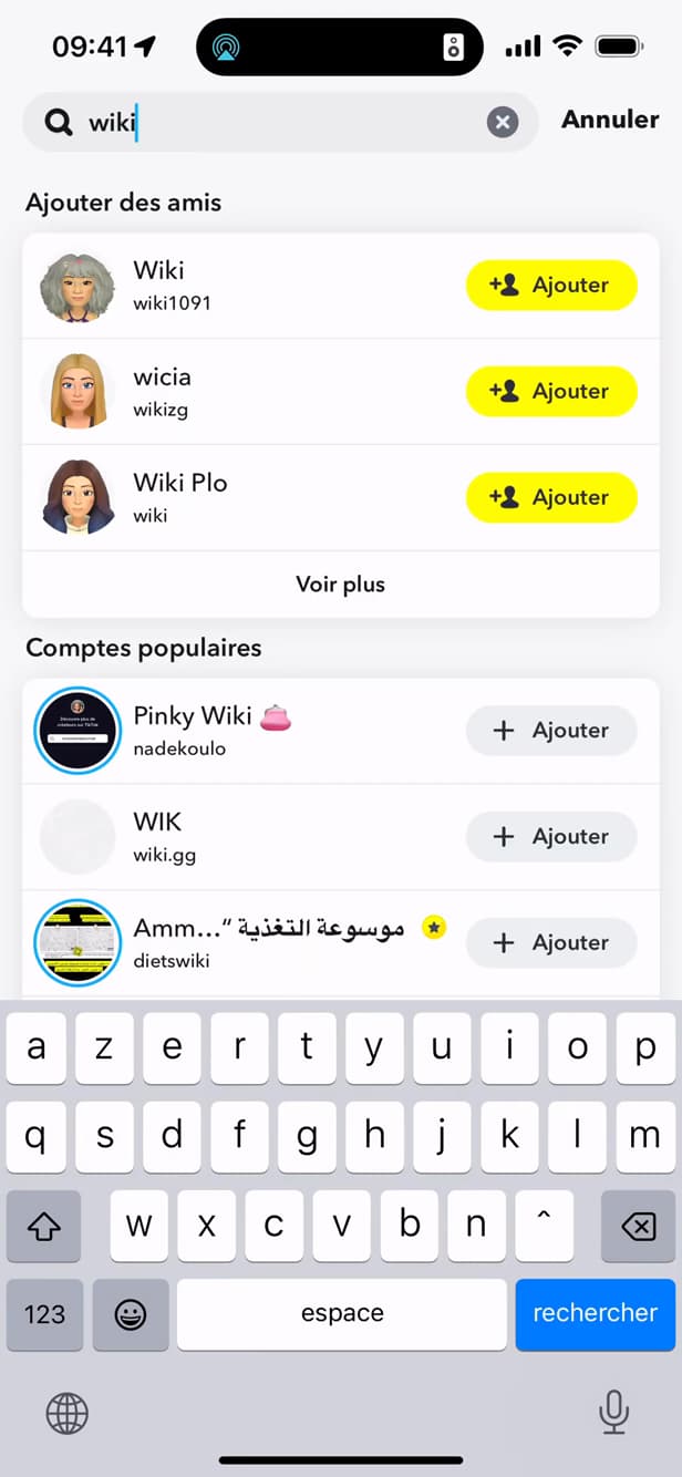 Recherche d'un ami par nom d'utilisateur sur Snapchat