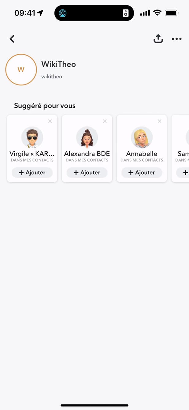 Liste Suggéré pour vous sur Snapchat