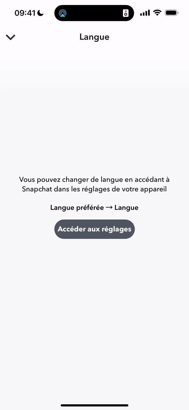 Réglage Langue dans les paramètres Snapchat