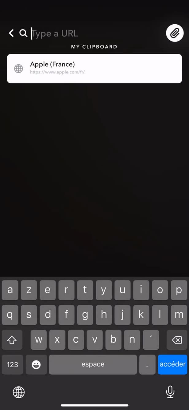 Saisie d'une URL à attacher à un Snap
