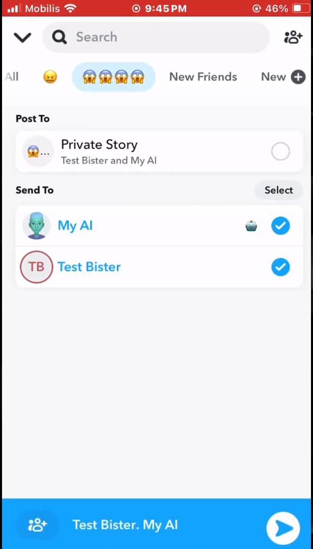 Liste des conversations Snapchat avec l'échange de snaps
