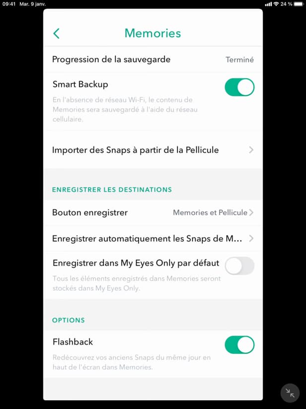 Désactivation du Flashback sur Snapchat
