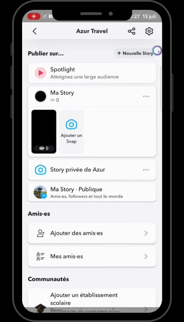 Écran Ajouter des amis sur Snapchat