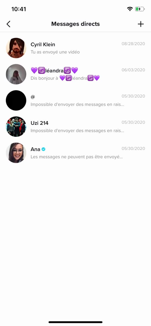 Boîte de réception de TikTok
