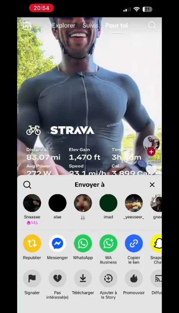 Menu de partage TikTok avec l'option Enregistrer la vidéo