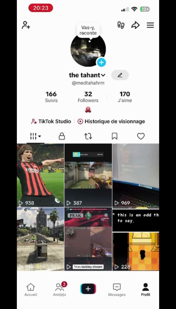 Menu du profil TikTok avec Paramètres et confidentialité