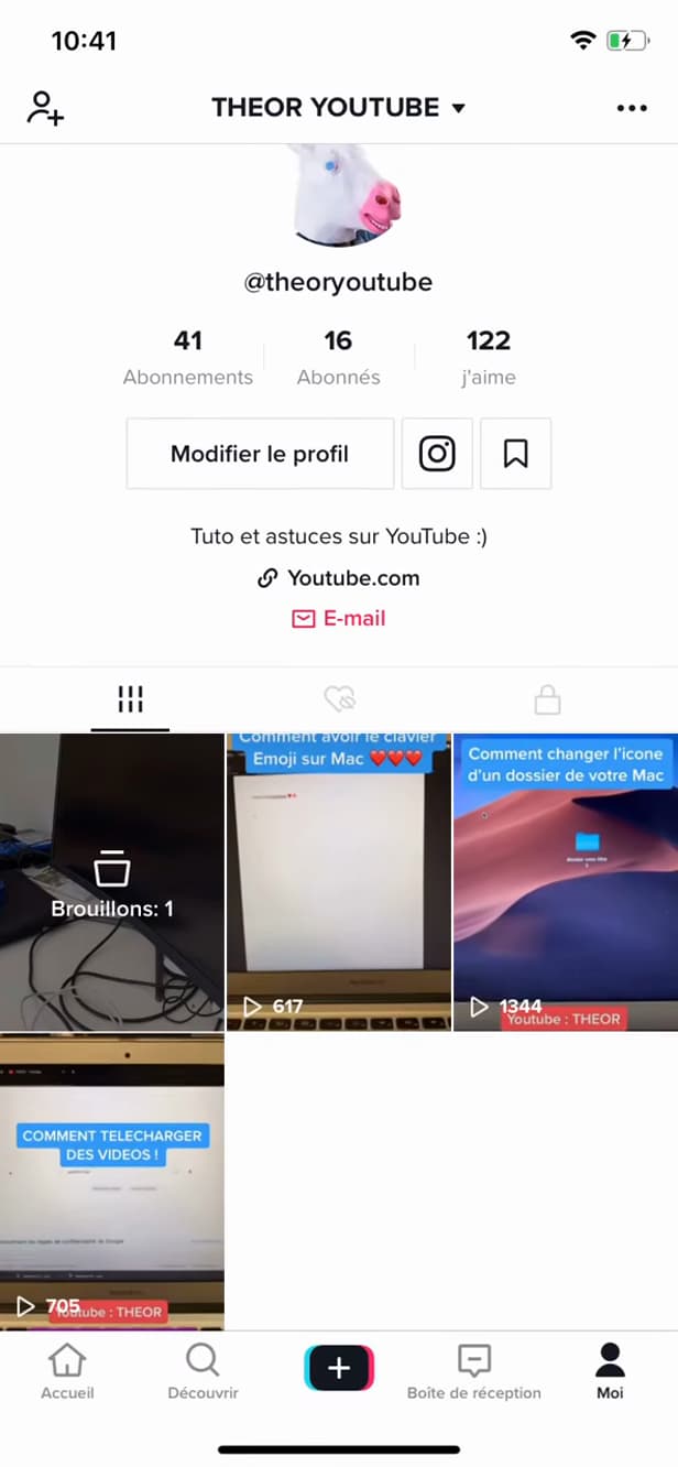 Dossier Brouillons sur le profil TikTok