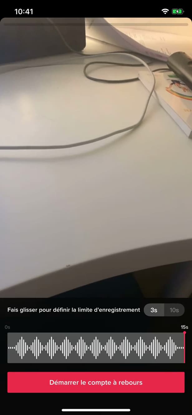 Compte à rebours avant enregistrement sur TikTok