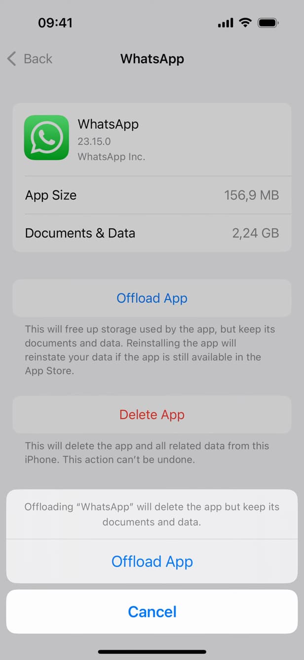 Confirmation du déchargement de WhatsApp sur iPhone