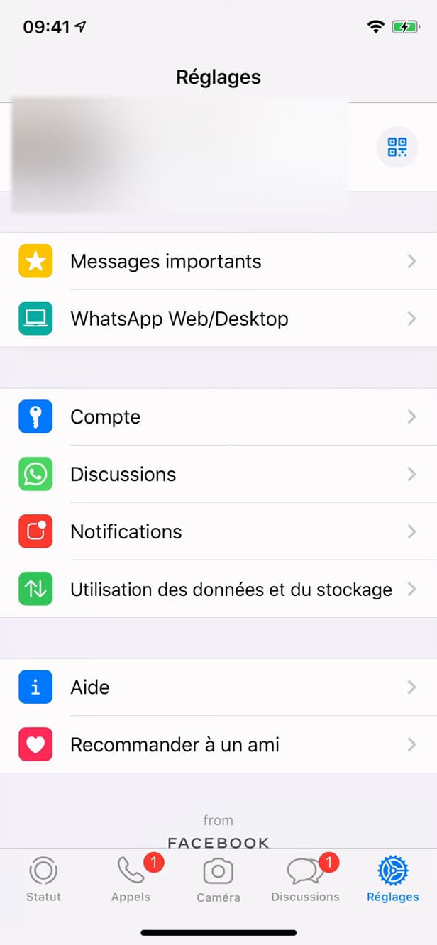 Réglages de WhatsApp