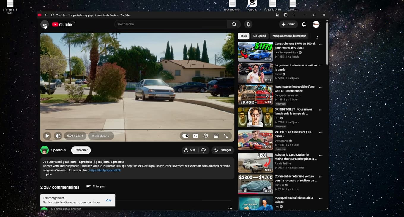 Fenêtre de choix de la qualité de téléchargement d'une vidéo YouTube