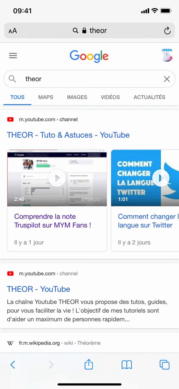 Option Copier le lien d'une chaîne YouTube